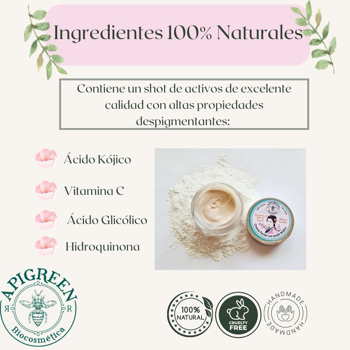Crema facial aclarante con ácido kojico para una piel uniforme y luminosa